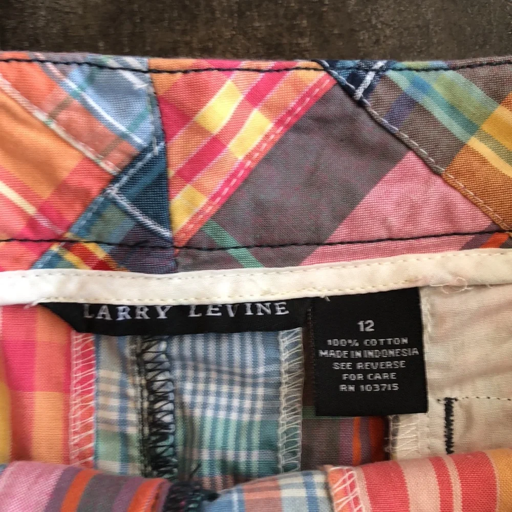 Larry Levine Patchwork Plaid Mini Skirt in Pink, Yellow, Blue - Picture 2 of 7